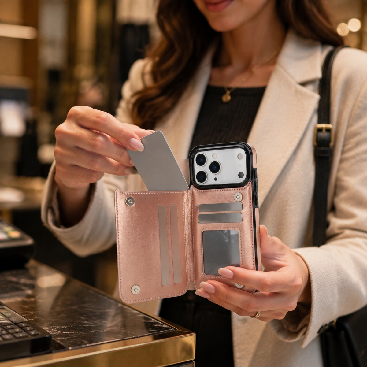 Premium iPhone Case Leather Wallet Card Holder Magnetic Closure Kickstand Shockproof Protective Cover Anti Scratch Slim Lightweight Soft Full Coverage