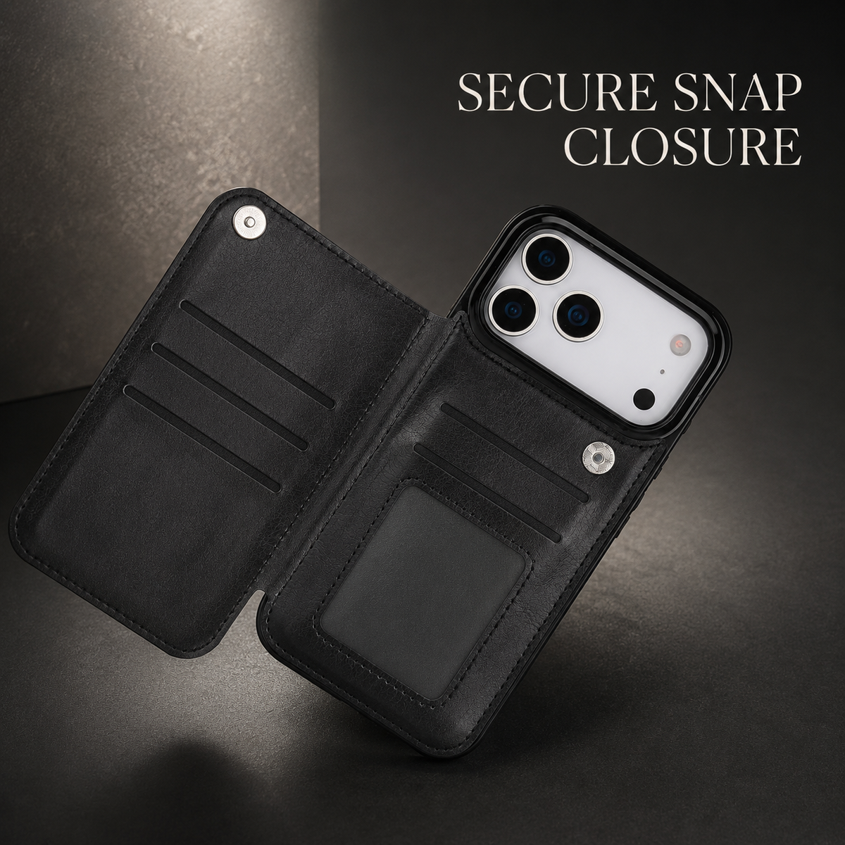 Premium iPhone Case Leather Wallet Card Holder Magnetic Closure Kickstand Shockproof Protective Cover Anti Scratch Slim Lightweight Soft Full Coverage