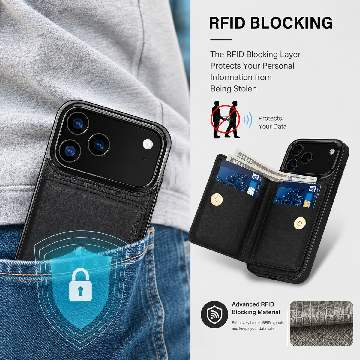 Premium iPhone Case Leather Wallet Card Holder Ring Kickstand Magnetic Closure Shockproof Protective Cover Anti Fingerprint Non Slip Full Coverage Slim
