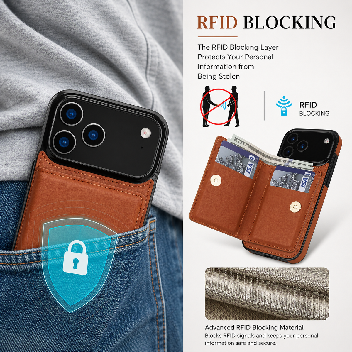 Premium iPhone Case Leather Wallet Card Holder Ring Kickstand Magnetic Closure Shockproof Protective Cover Anti Fingerprint Non Slip Full Coverage Slim