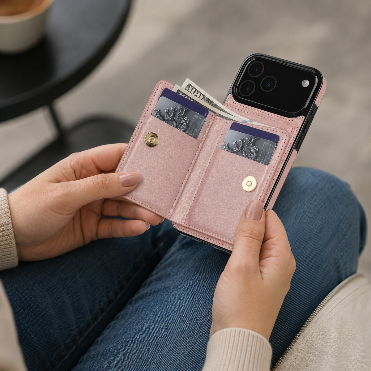 Premium iPhone Case Leather Wallet Card Holder Ring Kickstand Magnetic Closure Shockproof Protective Cover Anti Fingerprint Non Slip Full Coverage Slim