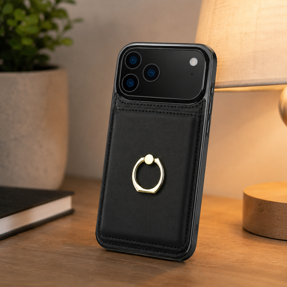 Premium iPhone Case Leather Wallet Card Holder Ring Kickstand Magnetic Closure Shockproof Protective Cover Anti Fingerprint Non Slip Full Coverage Slim