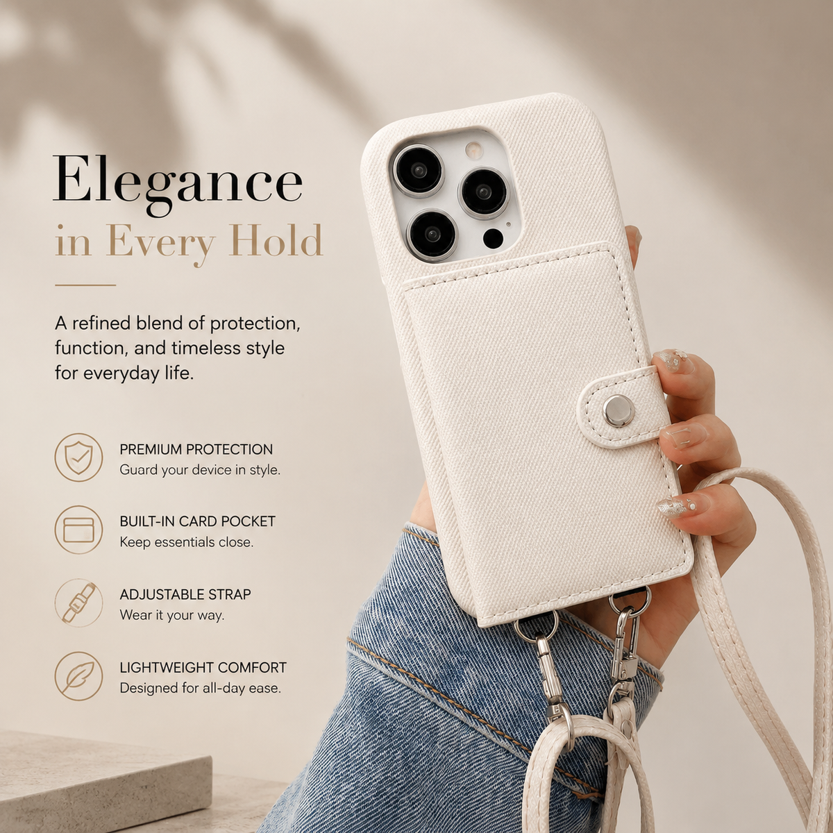 Premium iPhone Case Leather Wallet Crossbody Flip Cover PU Leather Card Pocket Shoulder Strap Shockproof Protection Full Coverage Slim Design