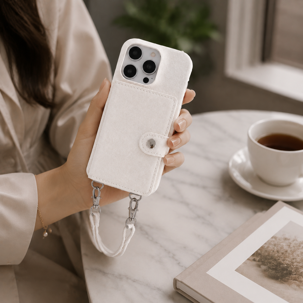 Premium iPhone Case Leather Wallet Crossbody Flip Cover PU Leather Card Pocket Shoulder Strap Shockproof Protection Full Coverage Slim Design