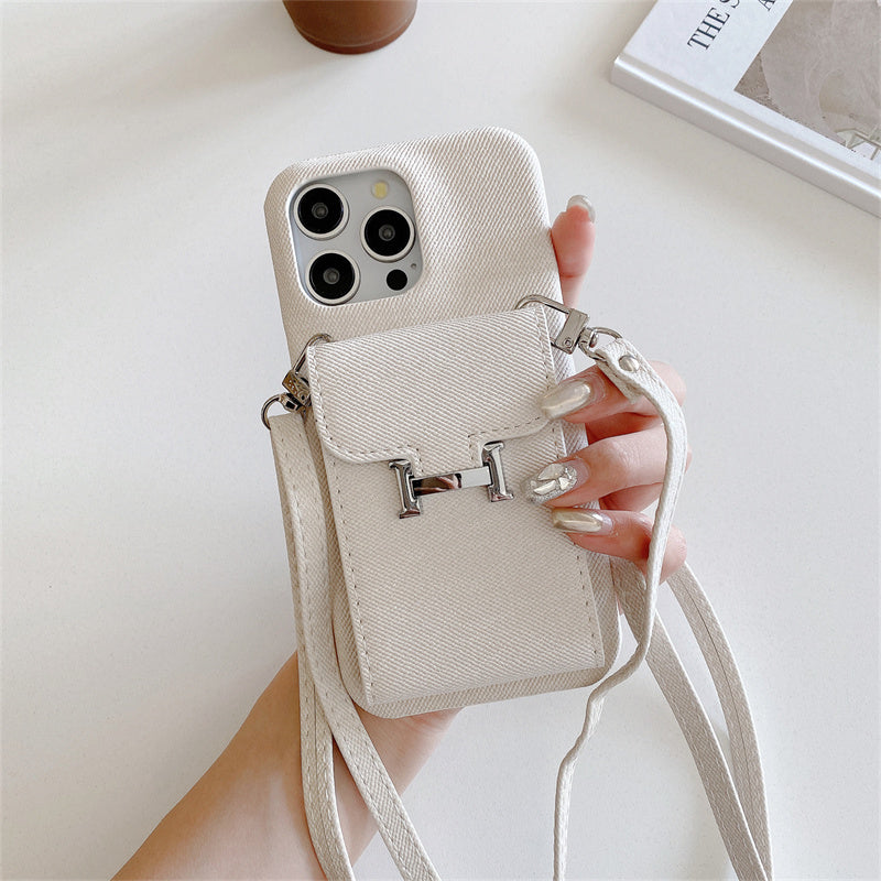 Premium iPhone Case Leather Wallet Crossbody Flip Cover PU Leather Card Pocket Shoulder Strap Shockproof Protection Full Coverage Slim Design