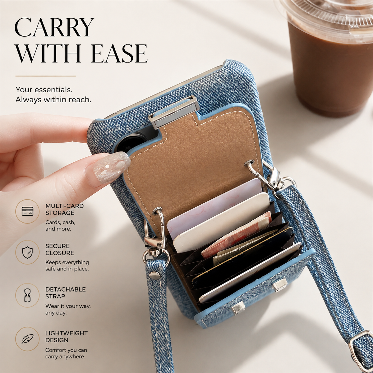 Premium iPhone Case Leather Wallet Crossbody Flip Cover PU Leather Card Pocket Shoulder Strap Shockproof Protection Full Coverage Slim Design