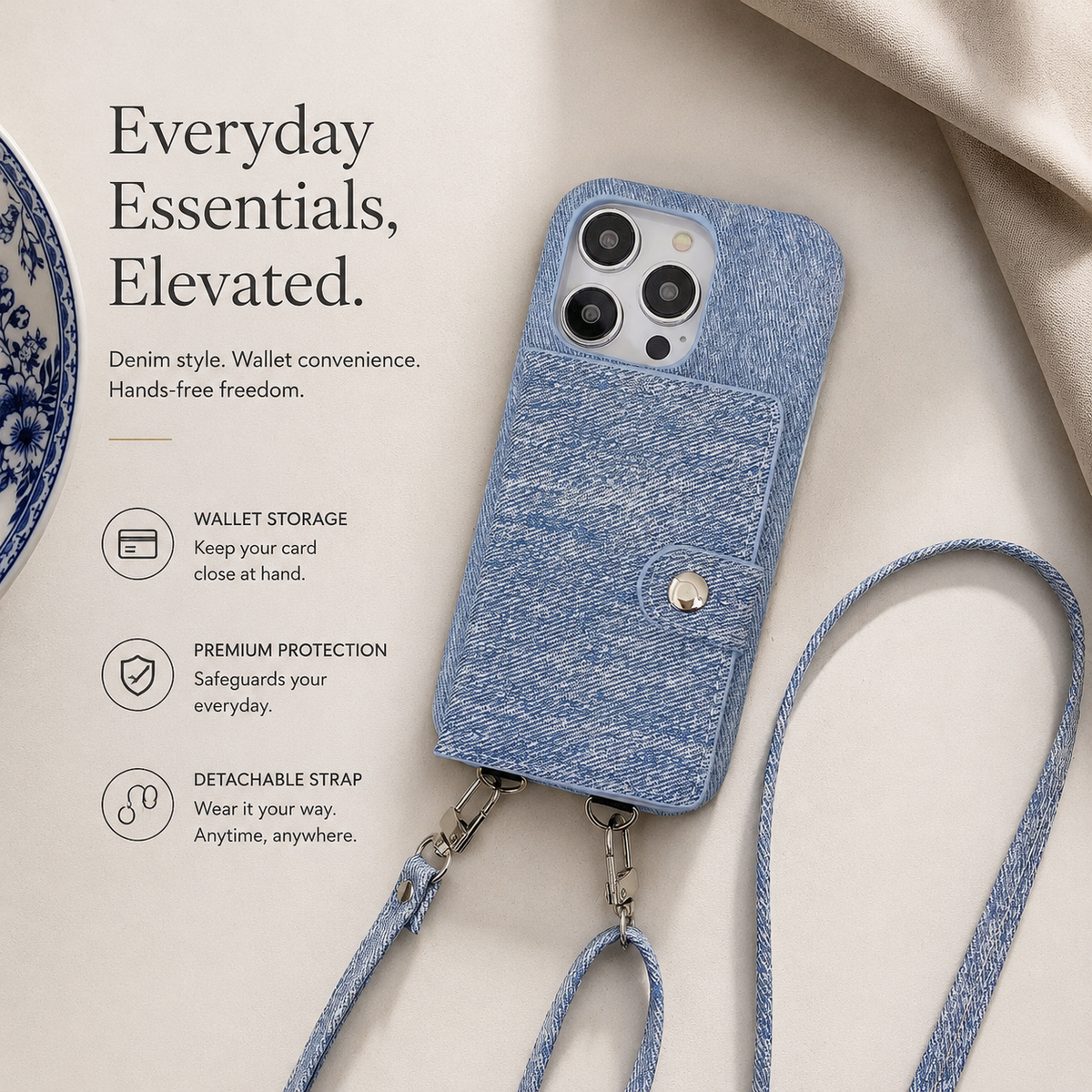Premium iPhone Case Leather Wallet Crossbody Flip Cover PU Leather Card Pocket Shoulder Strap Shockproof Protection Full Coverage Slim Design