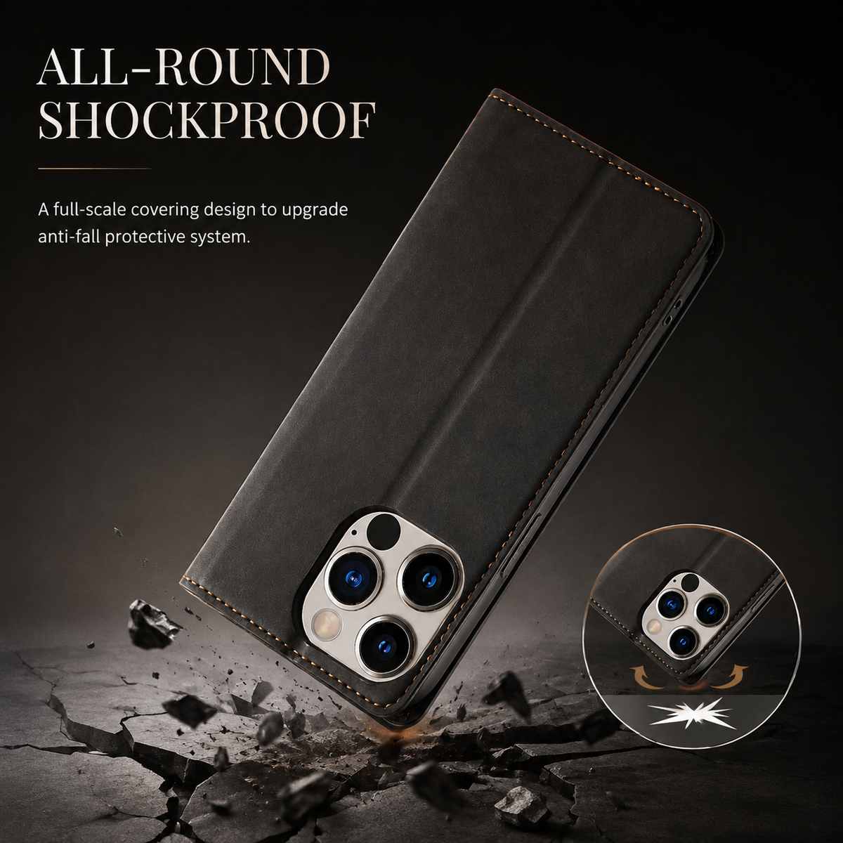 Premium iPhone Case Leather Wallet Flip Cover Card Holder Cash Pocket Magnetic Closure Kickstand Shockproof Protective Case Suede Slim Lightweight Full Coverage