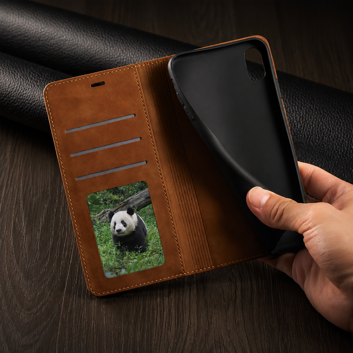 Premium iPhone Case Leather Wallet Flip Cover Card Holder Cash Pocket Magnetic Closure Kickstand Shockproof Protective Case Suede Slim Lightweight Full Coverage