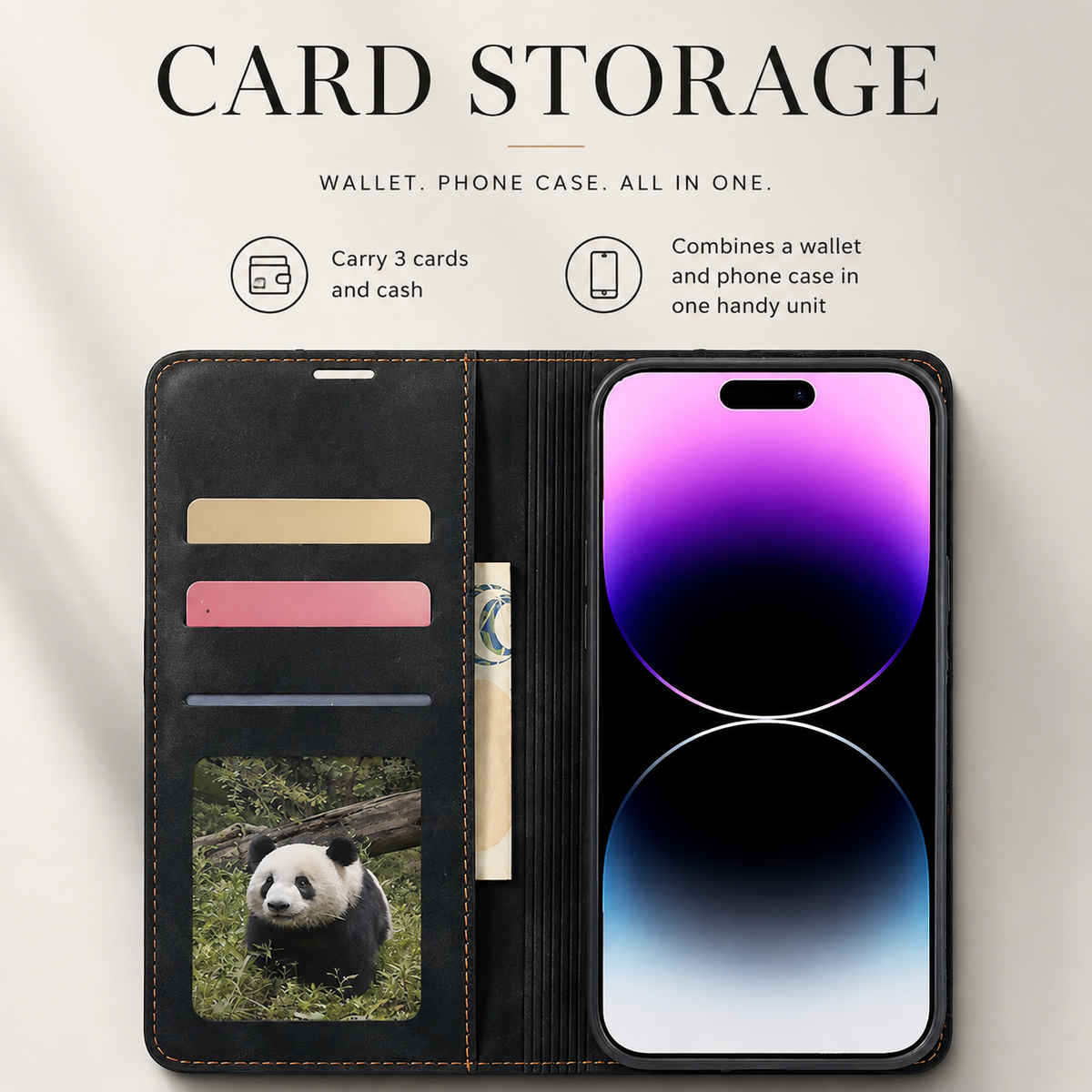 Premium iPhone Case Leather Wallet Flip Cover Card Holder Cash Pocket Magnetic Closure Kickstand Shockproof Protective Case Suede Slim Lightweight Full Coverage