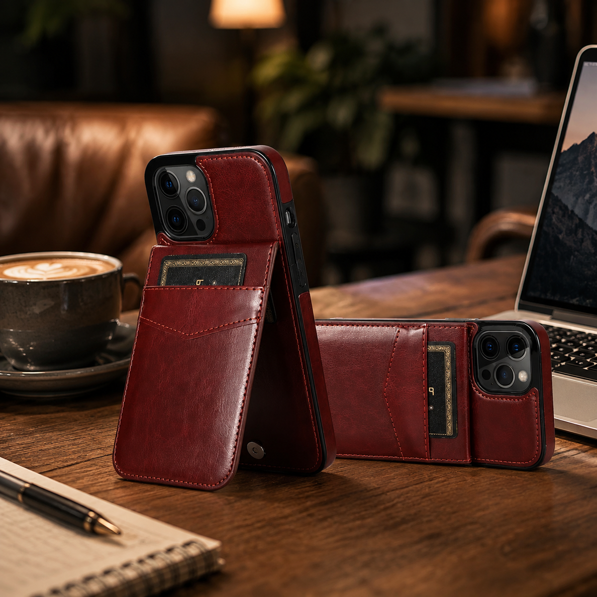 Premium iPhone Case Leather Wallet Flip Cover Card Holder Kickstand Shockproof Protective Case Anti Fingerprint Anti Scratch Non Slip Slim Full Access Retro