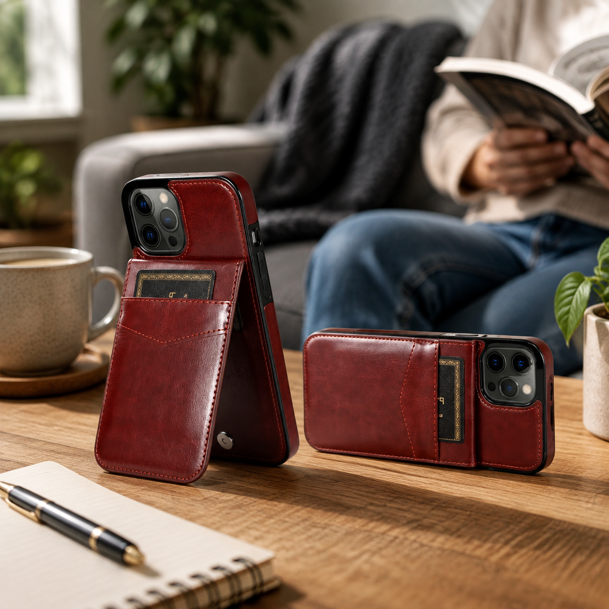 Premium iPhone Case Leather Wallet Flip Cover Card Holder Kickstand Shockproof Protective Case Anti Fingerprint Anti Scratch Non Slip Slim Full Access Retro