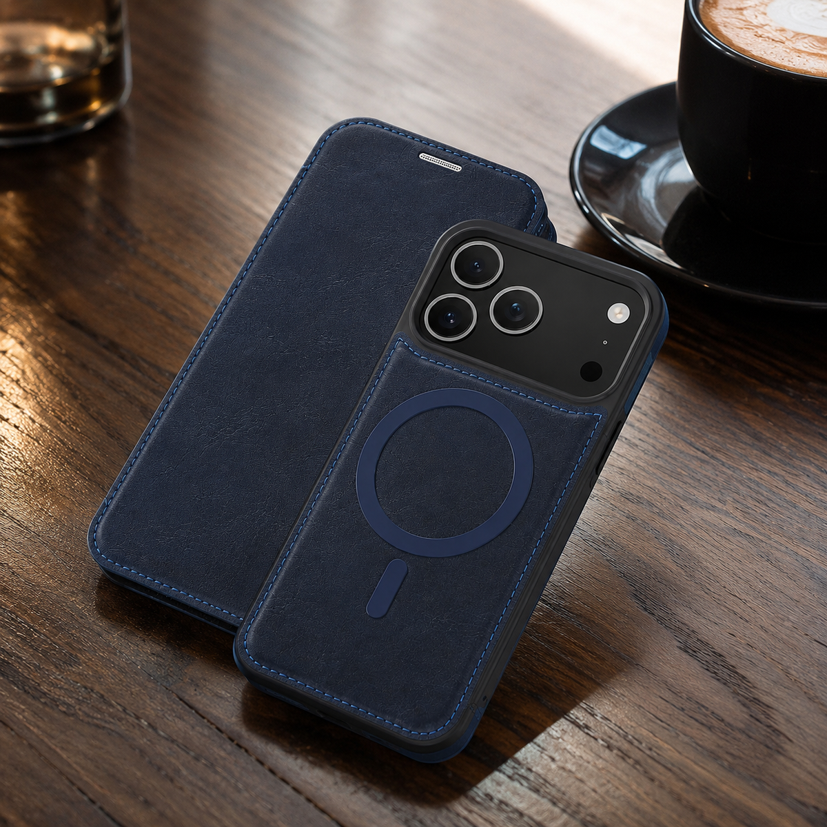 Premium iPhone Case Leather Wallet Flip Cover Card Holder Magnetic Charging Protective Case Full Coverage Anti Scratch Slim Business Magnetic Closure