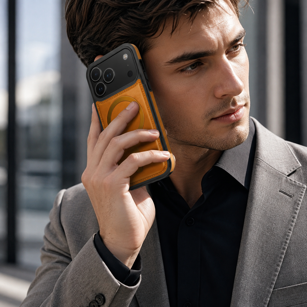 Premium iPhone Case Leather Wallet Flip Cover Card Holder Magnetic Charging Protective Case Full Coverage Anti Scratch Slim Business Magnetic Closure
