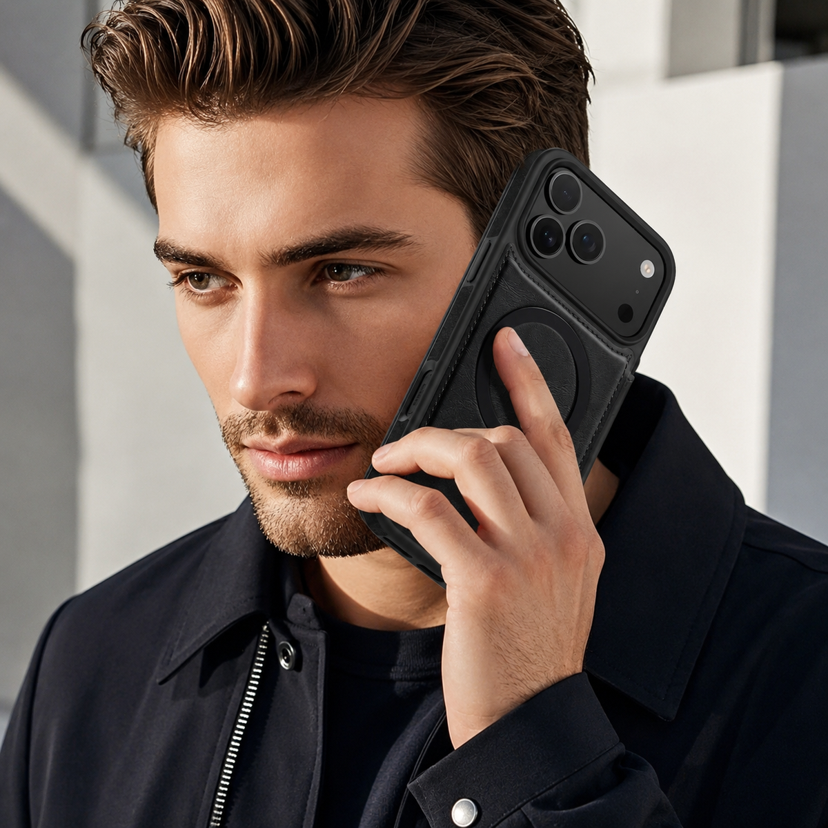 Premium iPhone Case Leather Wallet Flip Cover Card Holder Magnetic Charging Protective Case Full Coverage Anti Scratch Slim Business Magnetic Closure