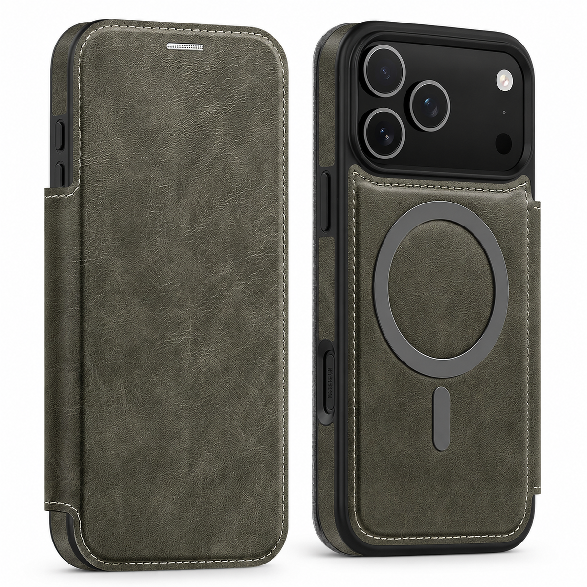Premium iPhone Case Leather Wallet Flip Cover Card Holder Magnetic Charging Protective Case Full Coverage Anti Scratch Slim Business Magnetic Closure