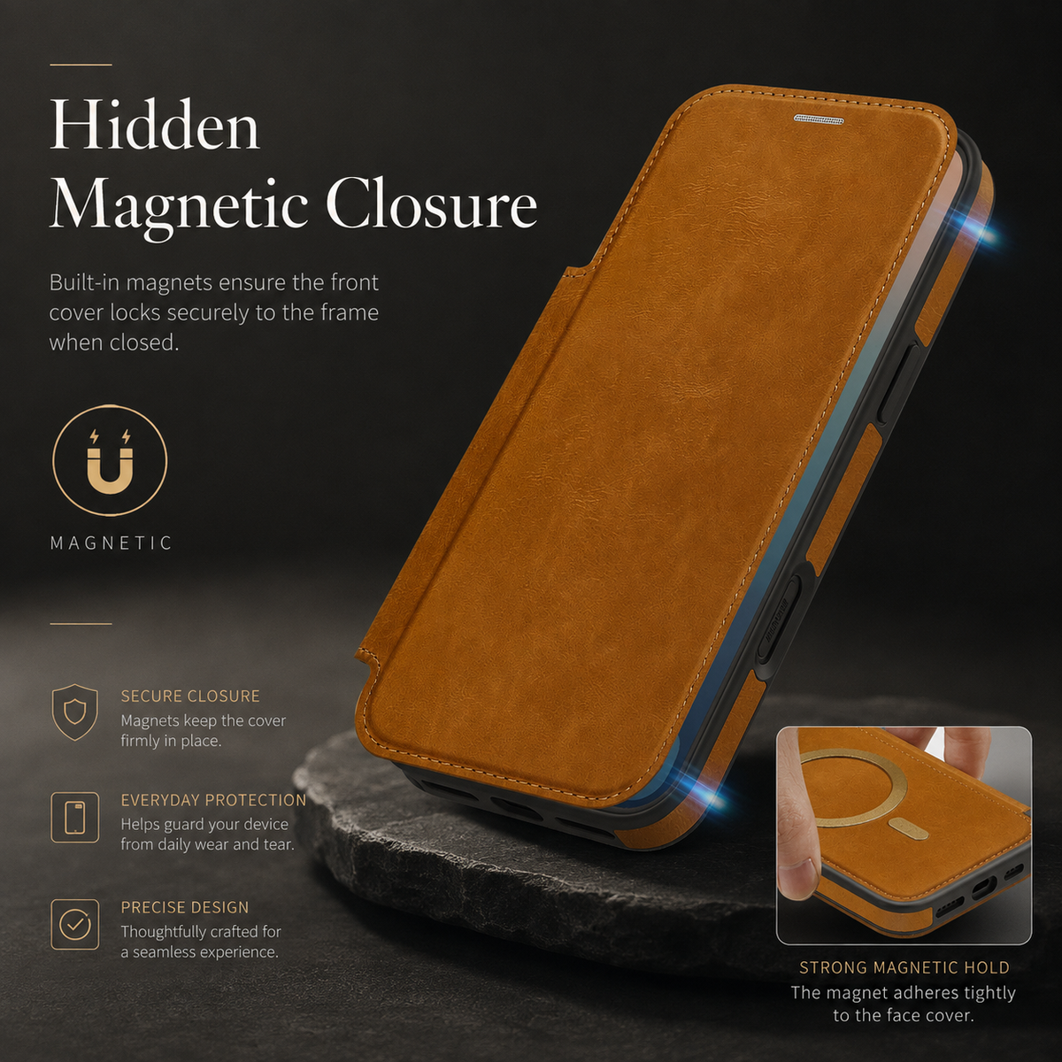 Premium iPhone Case Leather Wallet Flip Cover Card Holder Magnetic Charging Protective Case Full Coverage Anti Scratch Slim Business Magnetic Closure