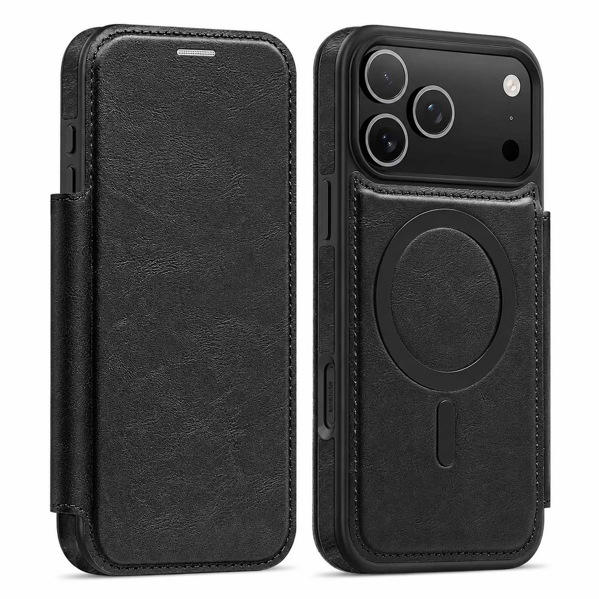 Premium iPhone Case Leather Wallet Flip Cover Card Holder Magnetic Charging Protective Case Full Coverage Anti Scratch Slim Business Magnetic Closure