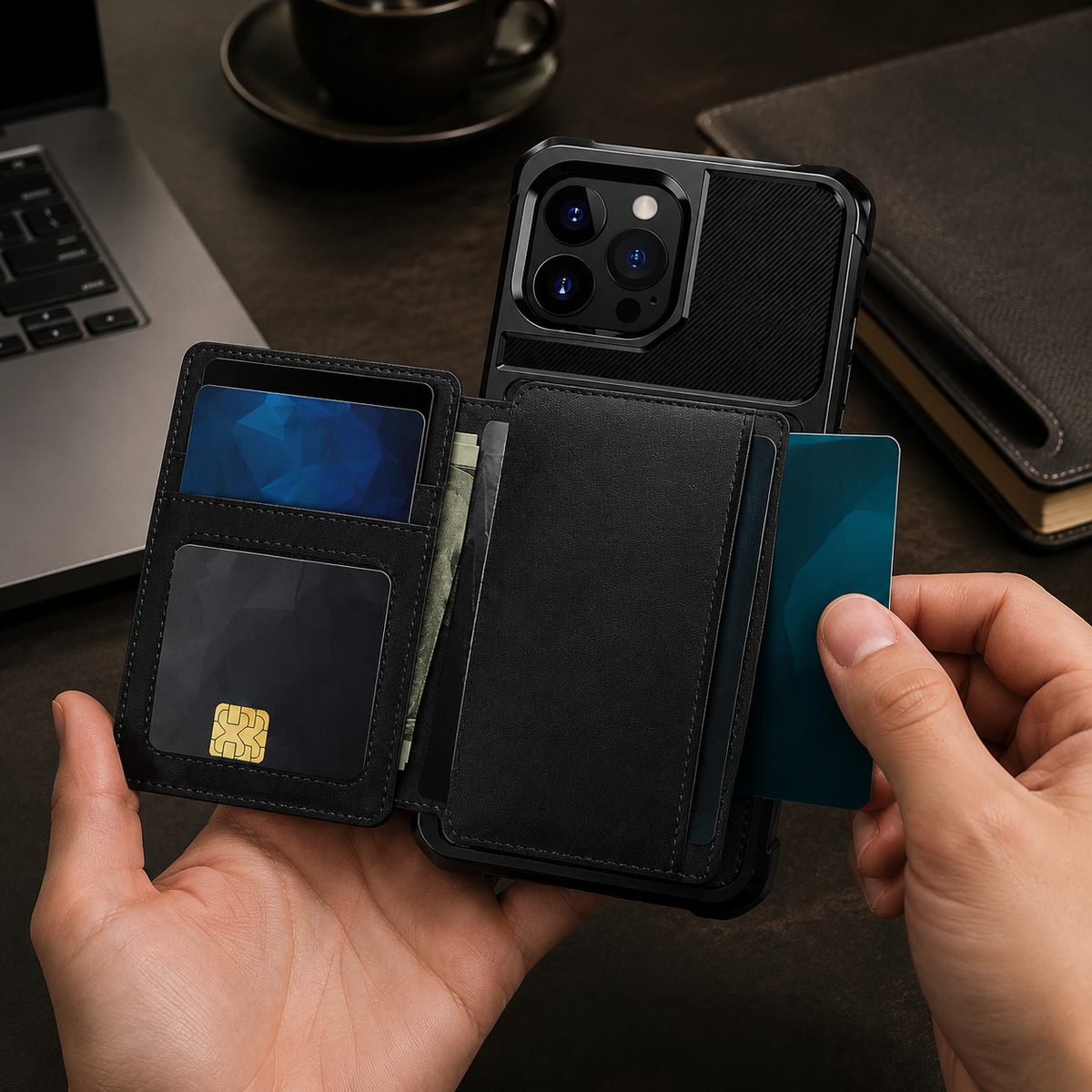 Premium iPhone Case Leather Wallet Flip Cover Card Holder Magnetic Closure Kickstand Shockproof Anti Drop Protective Case Anti Fingerprint Anti Scratch Slim