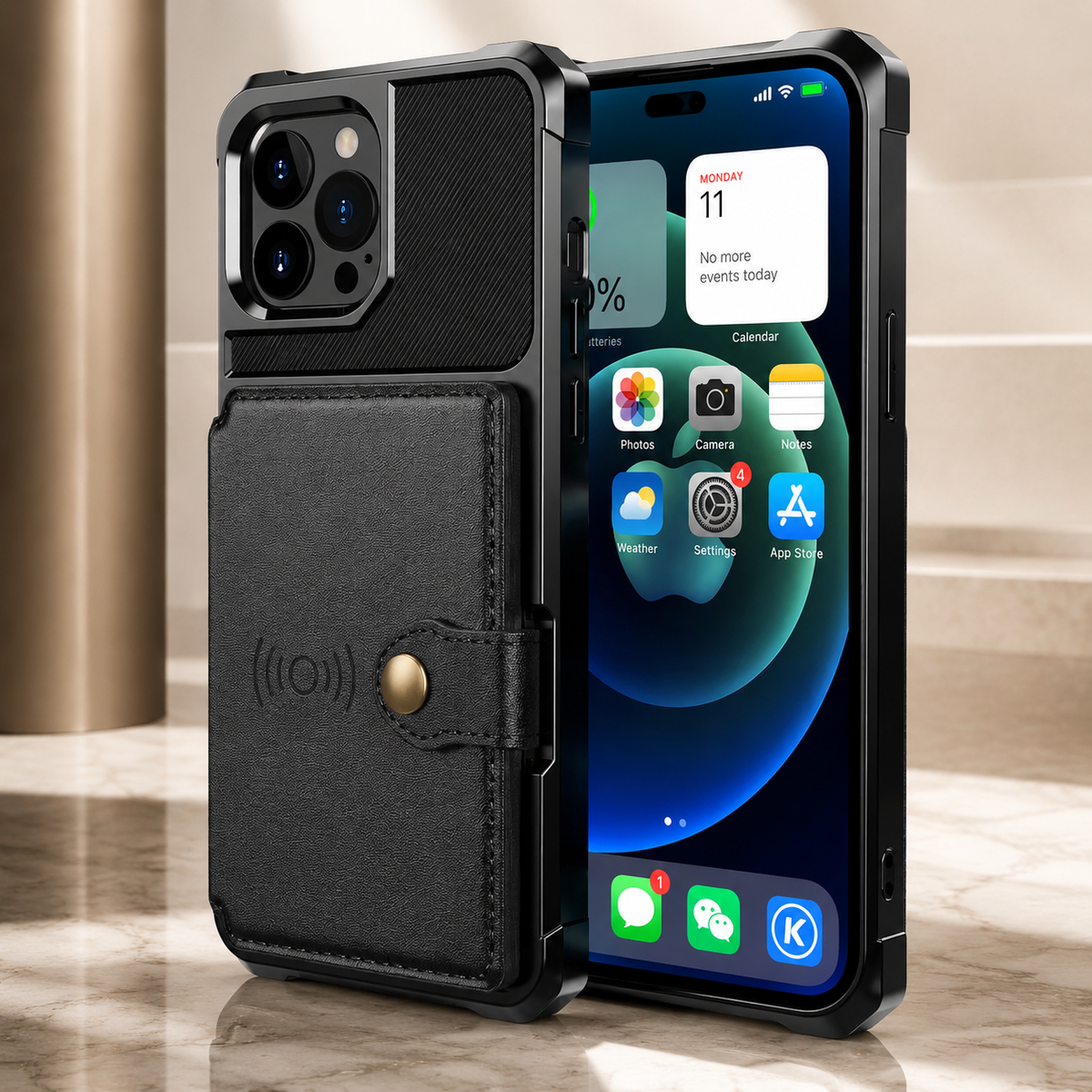 Premium iPhone Case Leather Wallet Flip Cover Card Holder Magnetic Closure Kickstand Shockproof Anti Drop Protective Case Anti Fingerprint Anti Scratch Slim