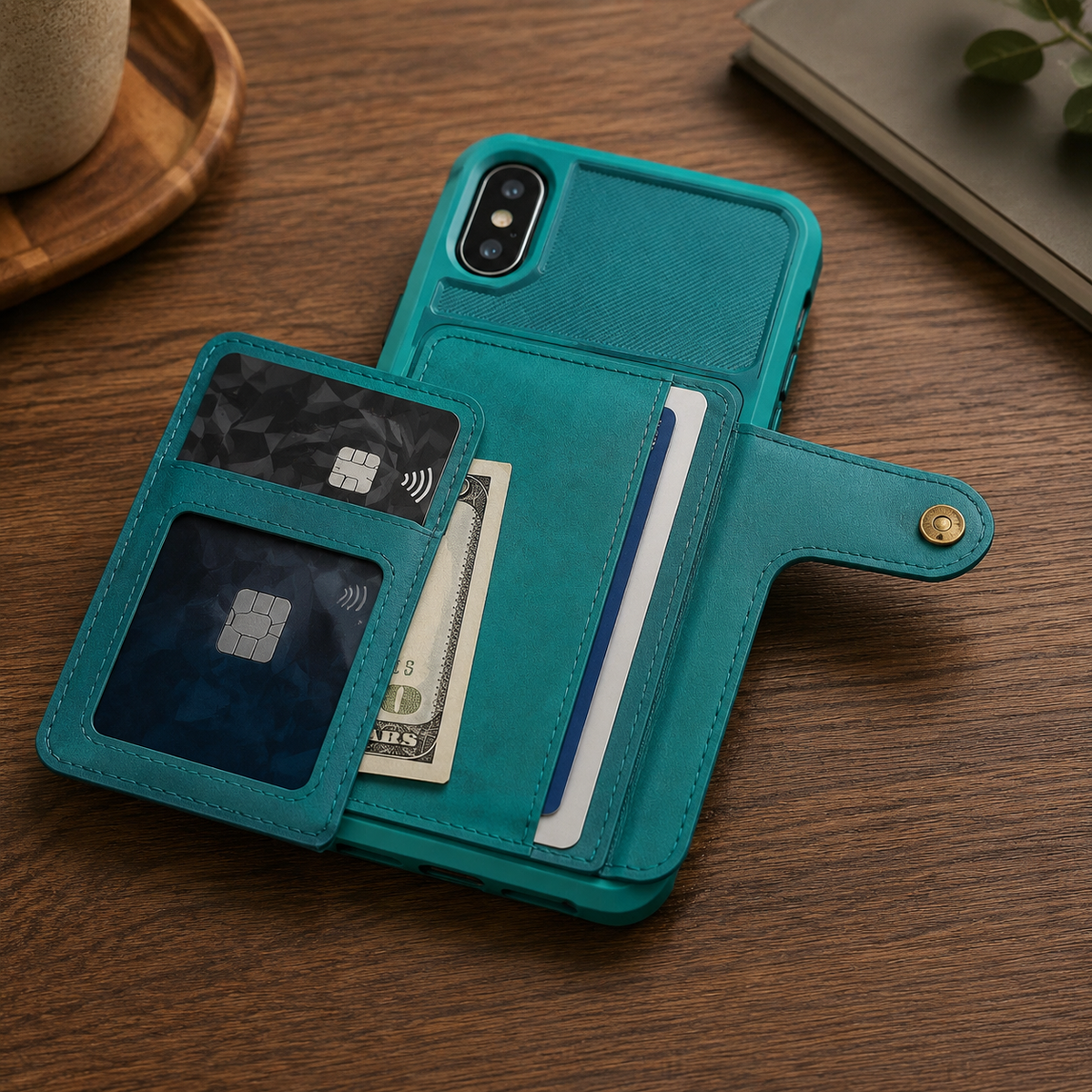 Premium iPhone Case Leather Wallet Flip Cover Card Holder Magnetic Closure Kickstand Shockproof Anti Drop Protective Case Anti Fingerprint Anti Scratch Slim