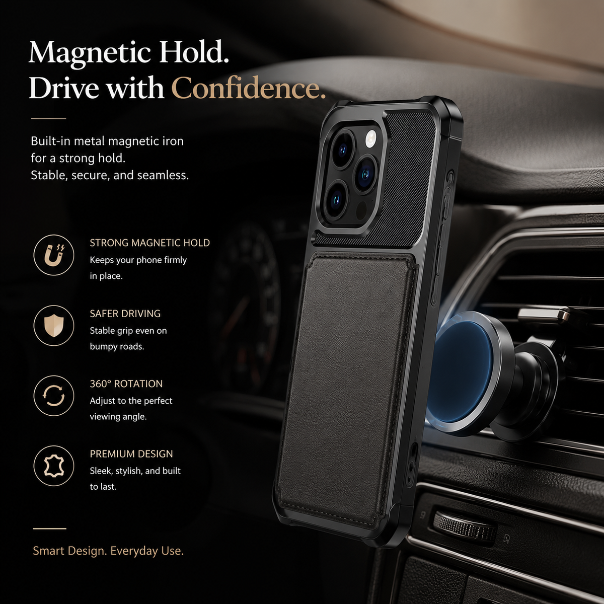 Premium iPhone Case Leather Wallet Flip Cover Card Holder Magnetic Closure Kickstand Shockproof Anti Drop Protective Case Anti Fingerprint Anti Scratch Slim