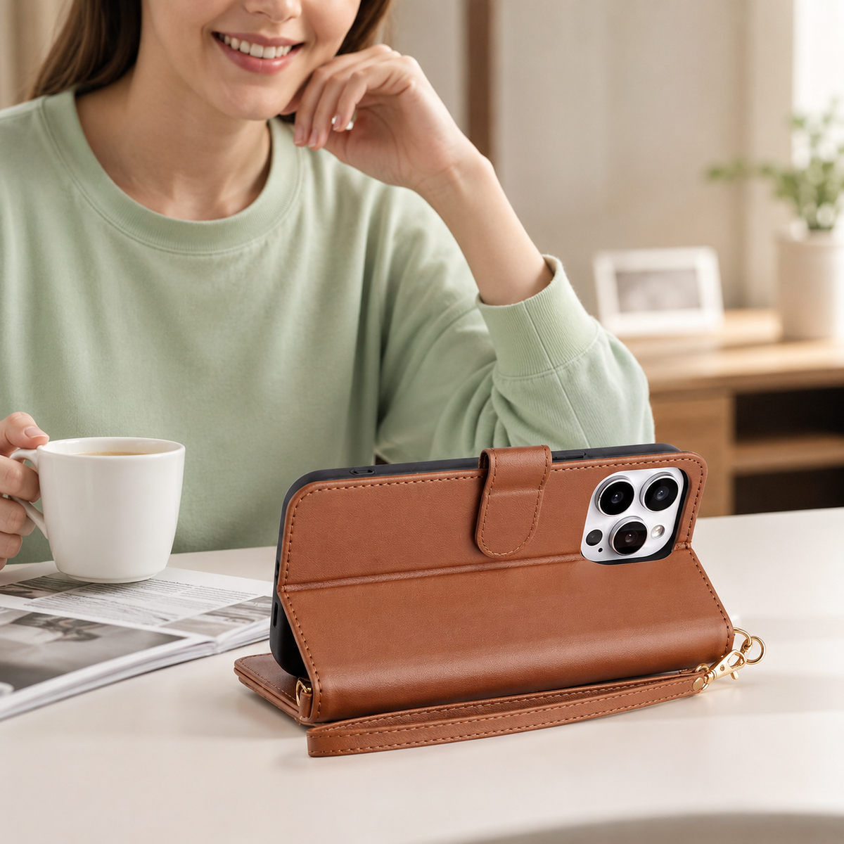 Premium iPhone Case Leather Wallet Flip Cover Card Holder Magnetic Closure Shockproof Protective Case Kickstand Anti Scratch Slim Full Body Protection