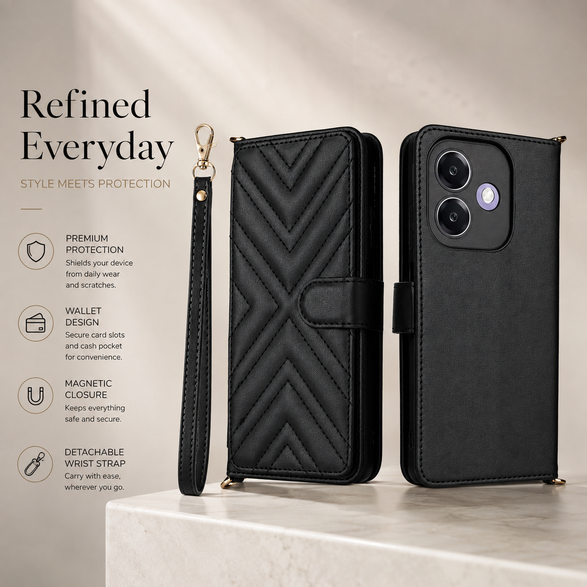 Premium iPhone Case Leather Wallet Flip Cover Card Holder Magnetic Closure Shockproof Protective Case Kickstand Anti Scratch Slim Full Body Protection