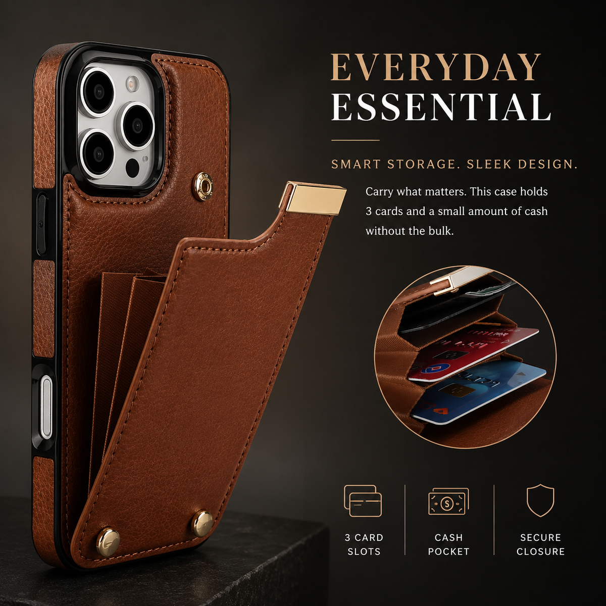 Premium iPhone Case Leather Wallet Flip Cover Card Holder Secure Pocket Magnetic Closure Shockproof Full Protection Slim Elegant Stand Design