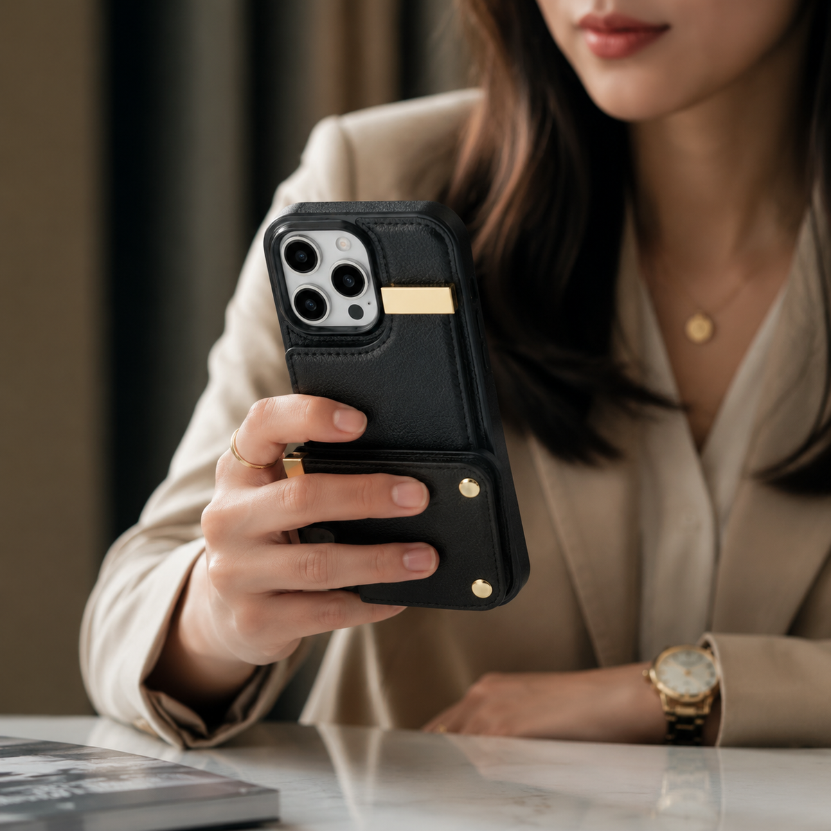 Premium iPhone Case Leather Wallet Flip Cover Card Holder Secure Pocket Magnetic Closure Shockproof Full Protection Slim Elegant Stand Design