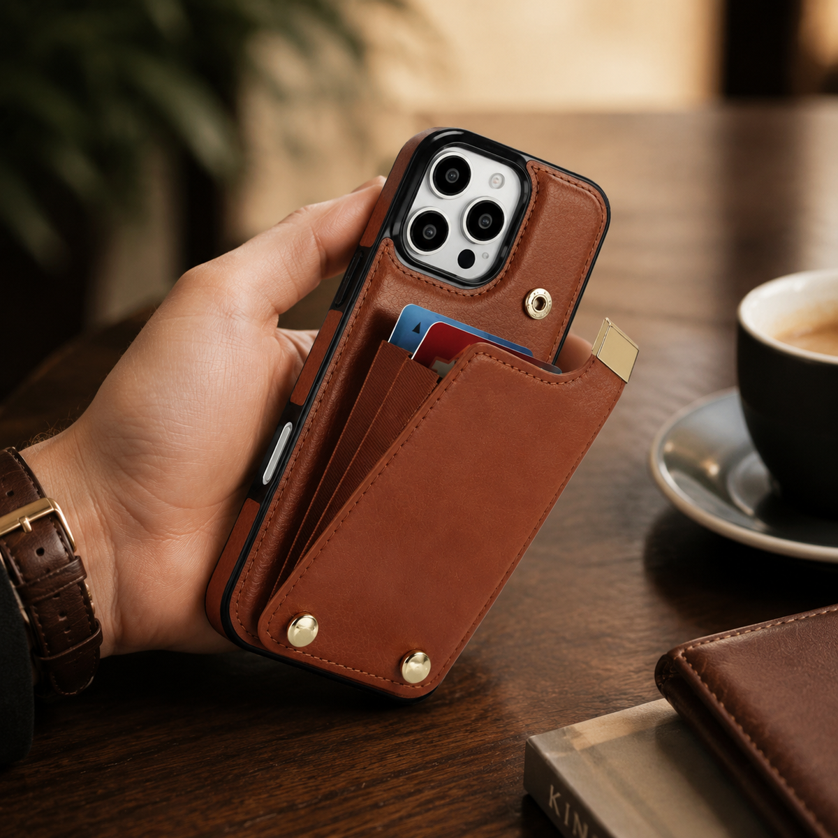 Premium iPhone Case Leather Wallet Flip Cover Card Holder Secure Pocket Magnetic Closure Shockproof Full Protection Slim Elegant Stand Design
