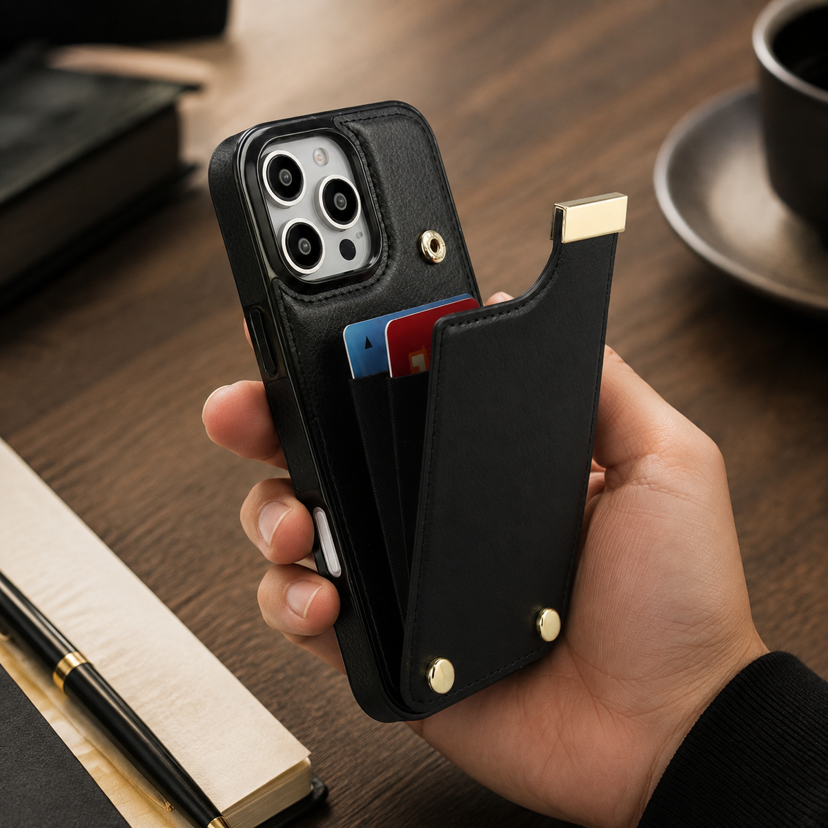Premium iPhone Case Leather Wallet Flip Cover Card Holder Secure Pocket Magnetic Closure Shockproof Full Protection Slim Elegant Stand Design