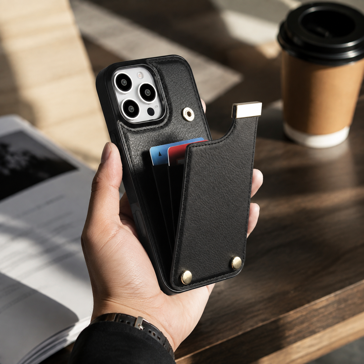 Premium iPhone Case Leather Wallet Flip Cover Card Holder Secure Pocket Magnetic Closure Shockproof Full Protection Slim Elegant Stand Design