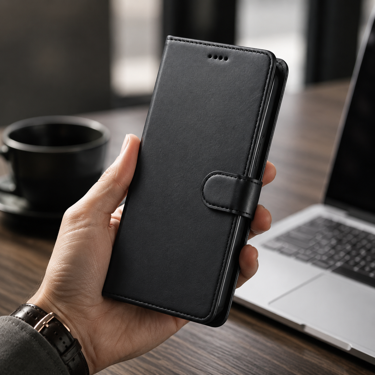 Premium iPhone Case Leather Wallet Flip Cover Card Slot Magnetic Closure Shockproof Full Body Protection Slim Elegant Kickstand Protective Design