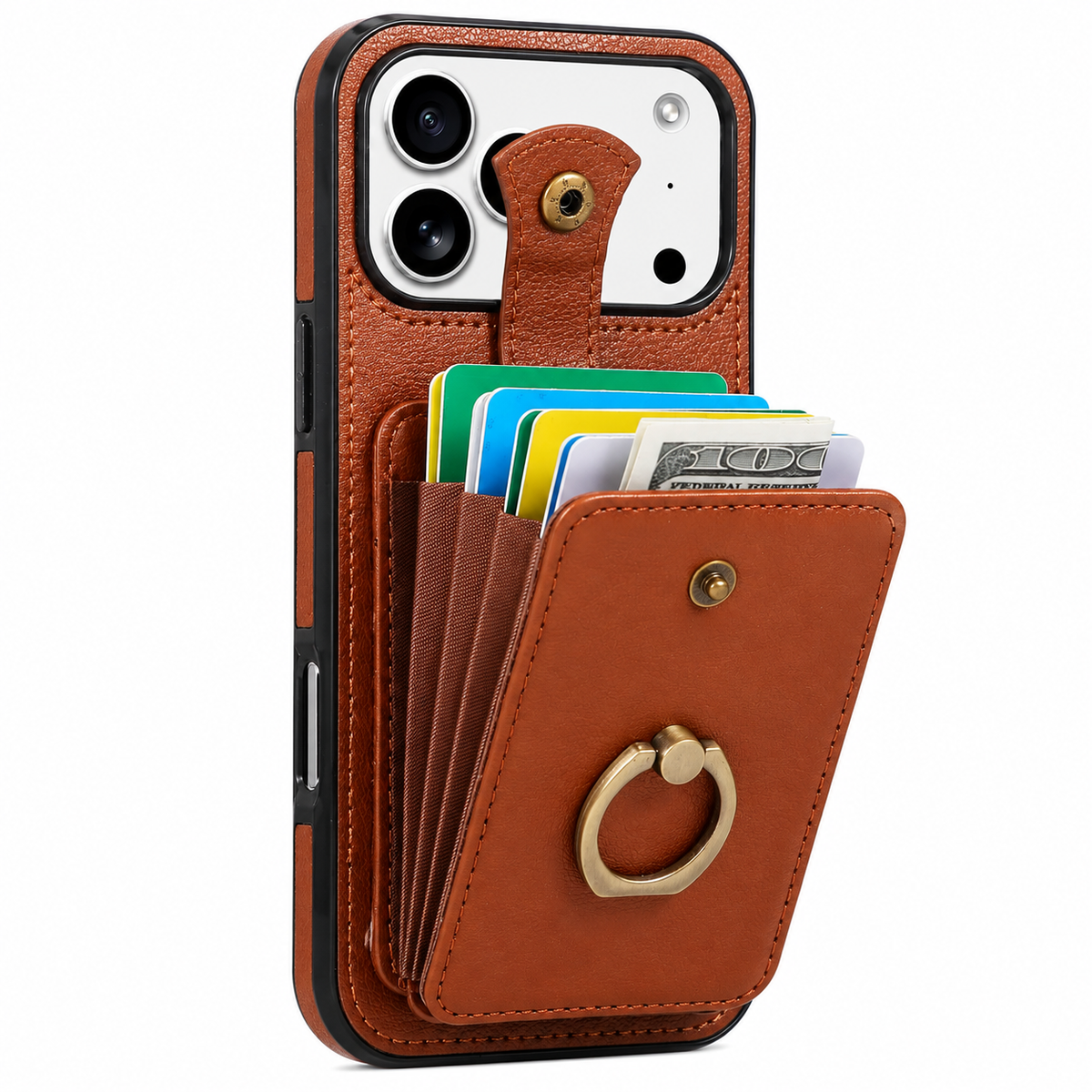 Premium iPhone Case Leather Wallet RFID Card Holder Ring Kickstand Lanyard Shockproof Protective Cover Anti Fingerprint Anti Scratch Non Slip Secure Storage
