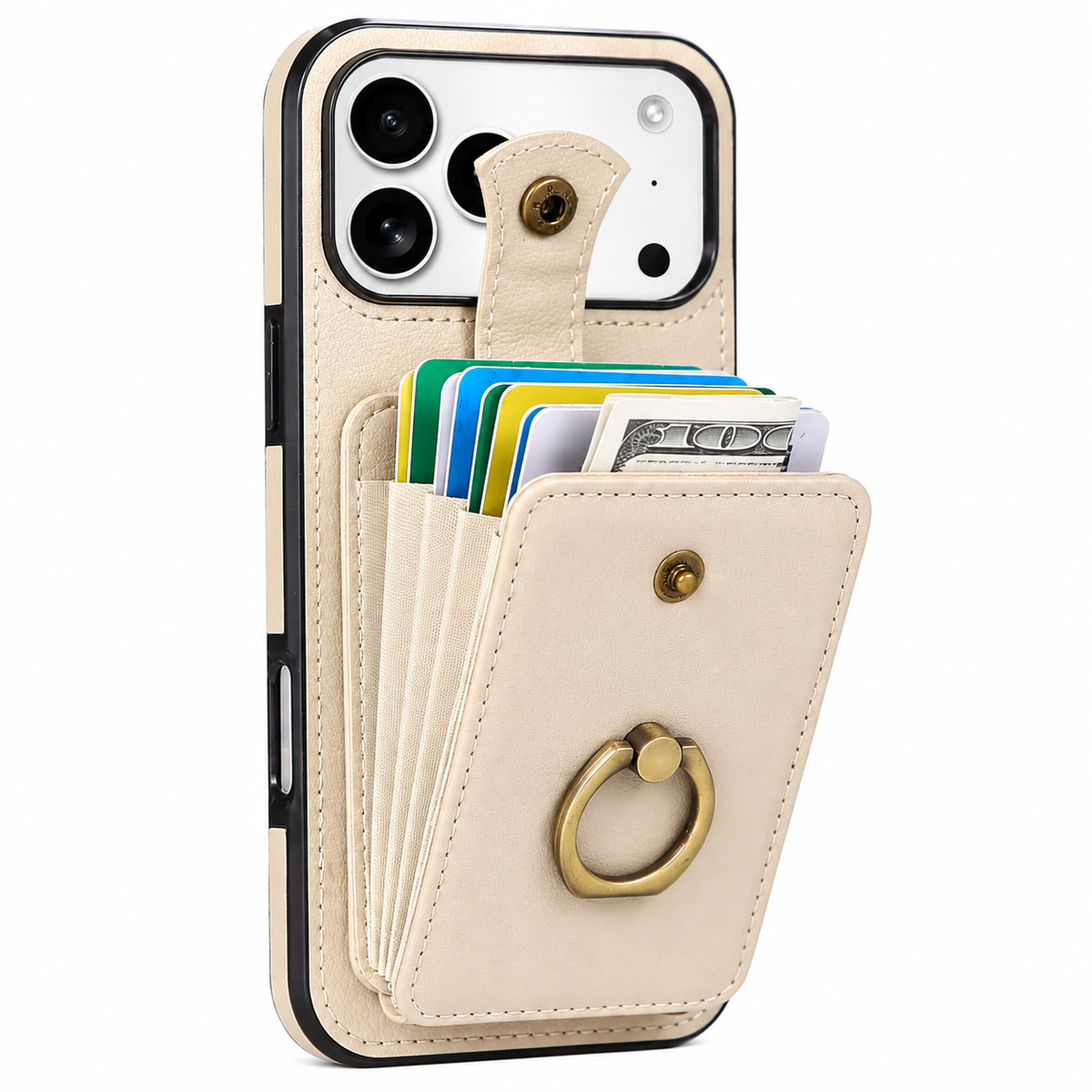 Premium iPhone Case Leather Wallet RFID Card Holder Ring Kickstand Lanyard Shockproof Protective Cover Anti Fingerprint Anti Scratch Non Slip Secure Storage