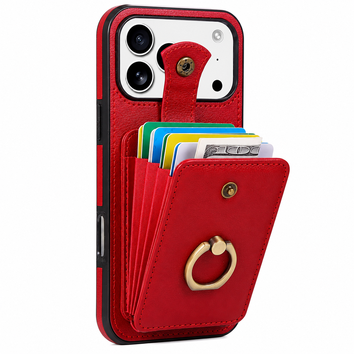 Premium iPhone Case Leather Wallet RFID Card Holder Ring Kickstand Lanyard Shockproof Protective Cover Anti Fingerprint Anti Scratch Non Slip Secure Storage