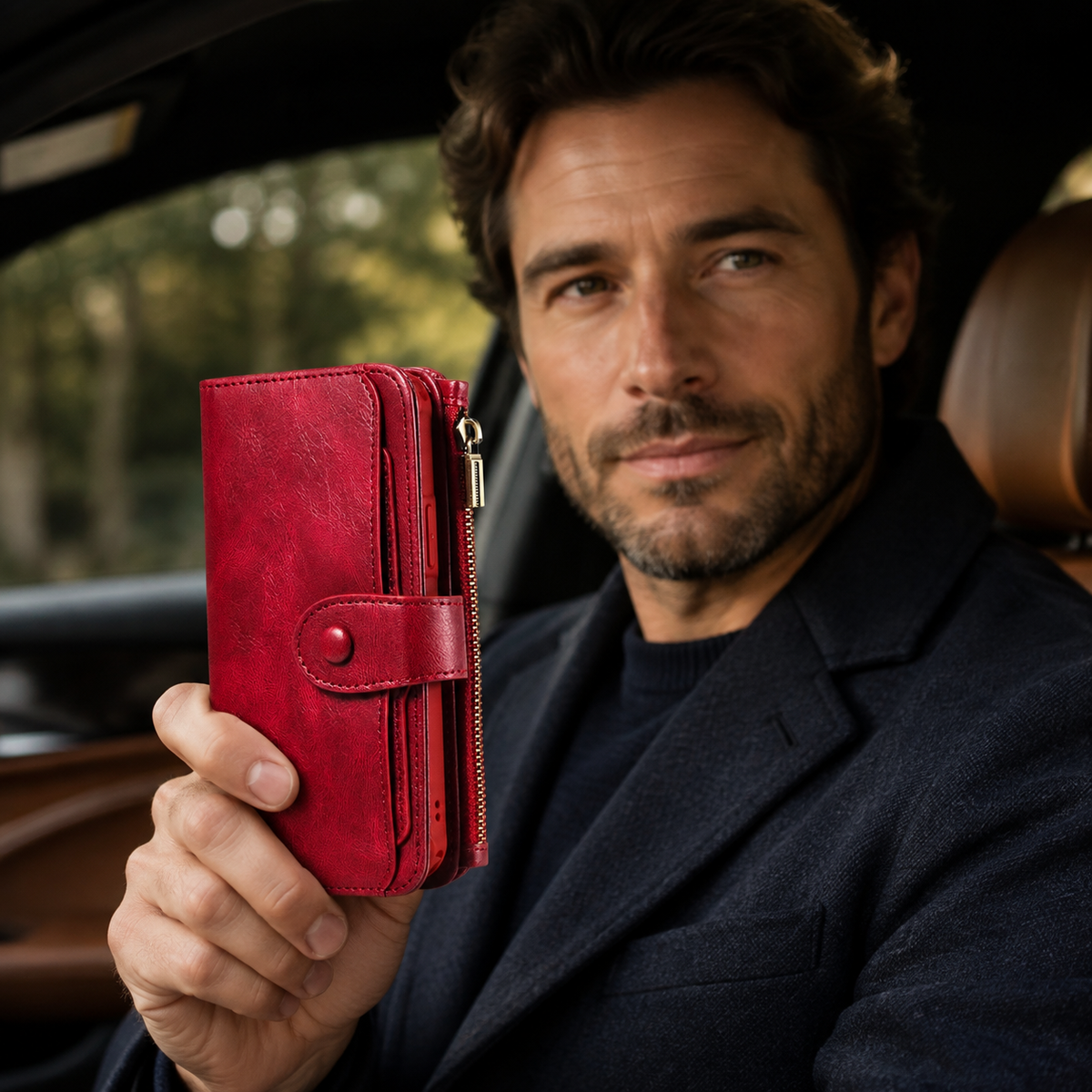 Premium iPhone Case Leather Wallet Zipper Card Holder Detachable Shockproof Protective Cover Anti Fingerprint Anti Scratch Non Slip Slim Secure Storage