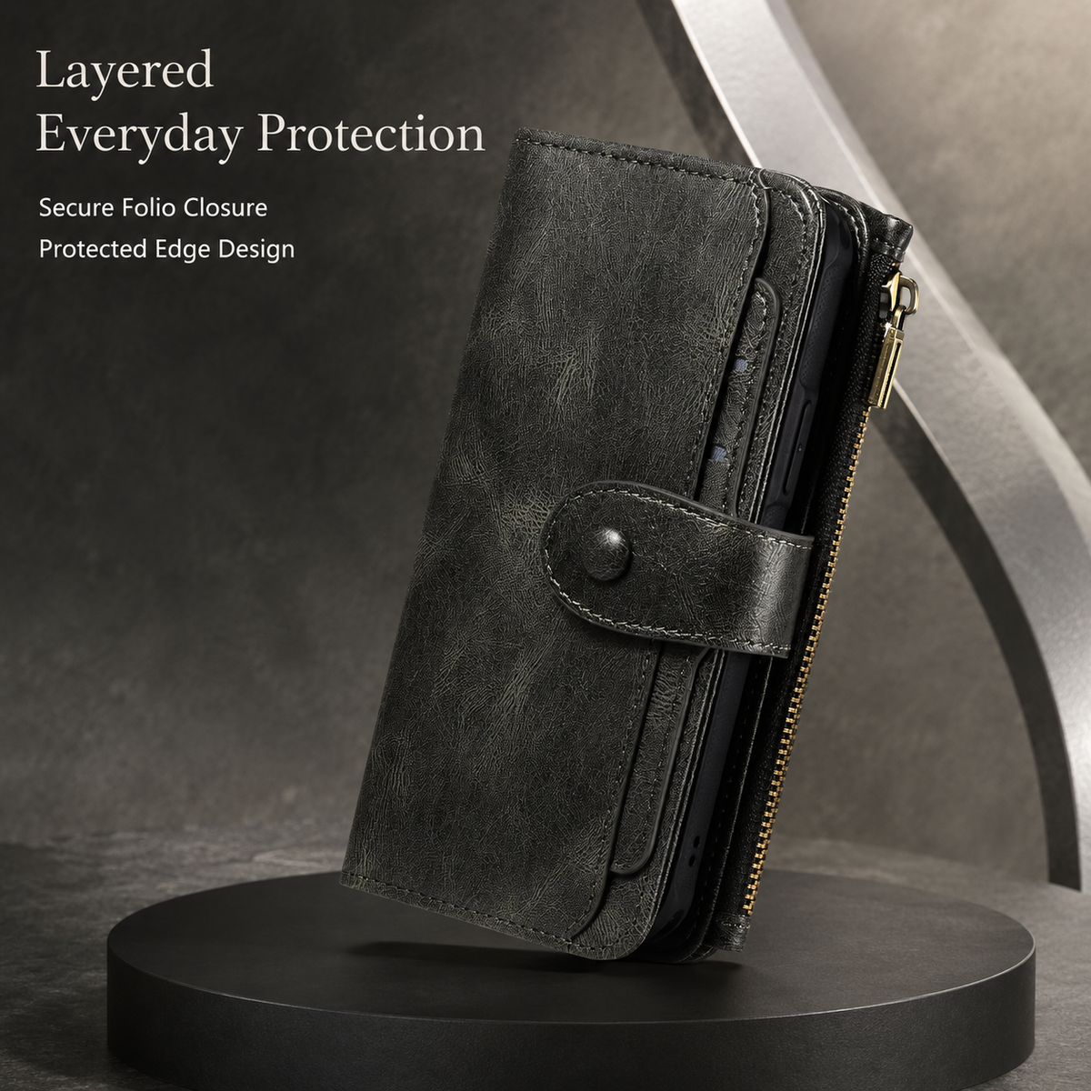 Premium iPhone Case Leather Wallet Zipper Card Holder Detachable Shockproof Protective Cover Anti Fingerprint Anti Scratch Non Slip Slim Secure Storage