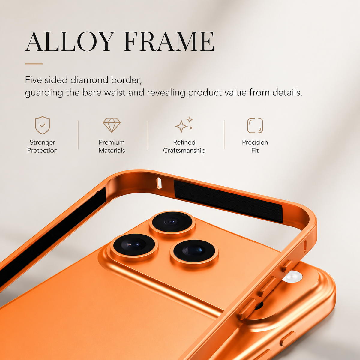 Premium iPhone Case Lightweight Aluminum Alloy Metal Frame Thin Bumper Titanium Style Protective Back Slim Reinforced Edge Corner Cover Case