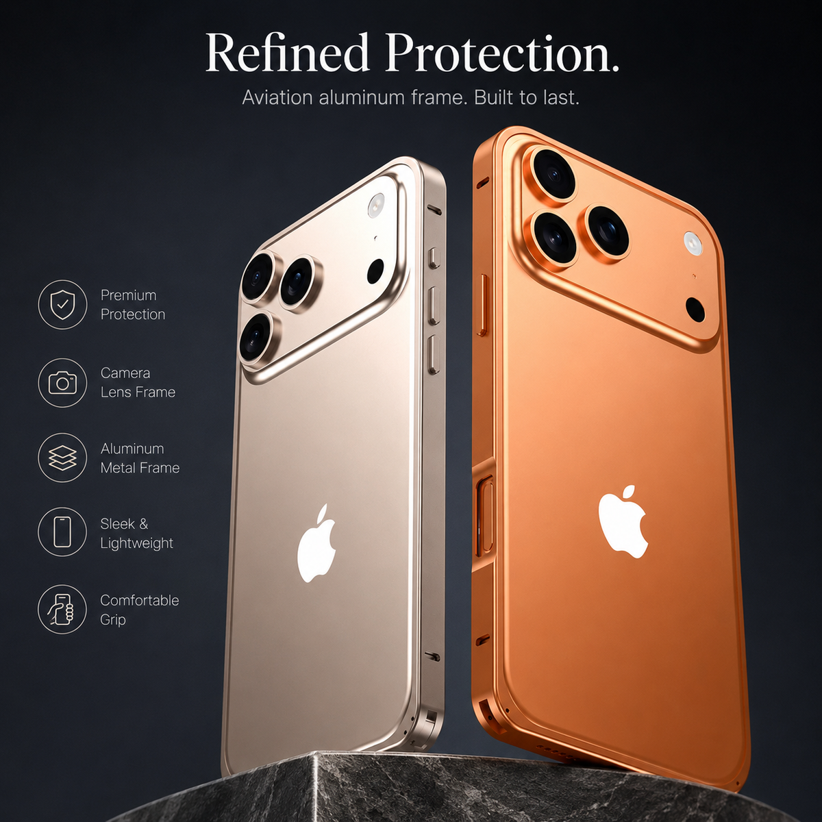 Premium iPhone Case Lightweight Aluminum Alloy Metal Frame Thin Bumper Titanium Style Protective Back Slim Reinforced Edge Corner Cover Case