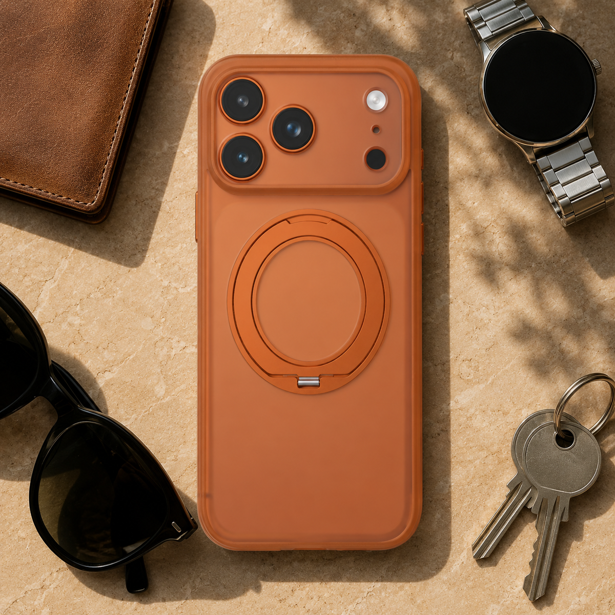 Premium iPhone Case MagSafe 360 Rotating Magnetic Kickstand Skin Feel AI Camera Button Shockproof PC TPU Slim Protective Bumper Cover Case Design