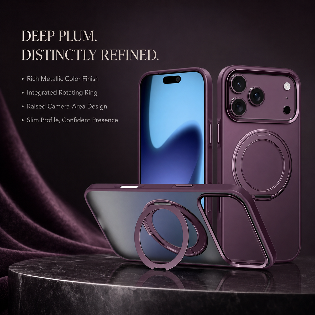 Premium iPhone Case MagSafe 360 Rotating Magnetic Kickstand Skin Feel Metal Lens Shockproof PC TPU Slim Non Slip Protective Bumper Cover Case Design