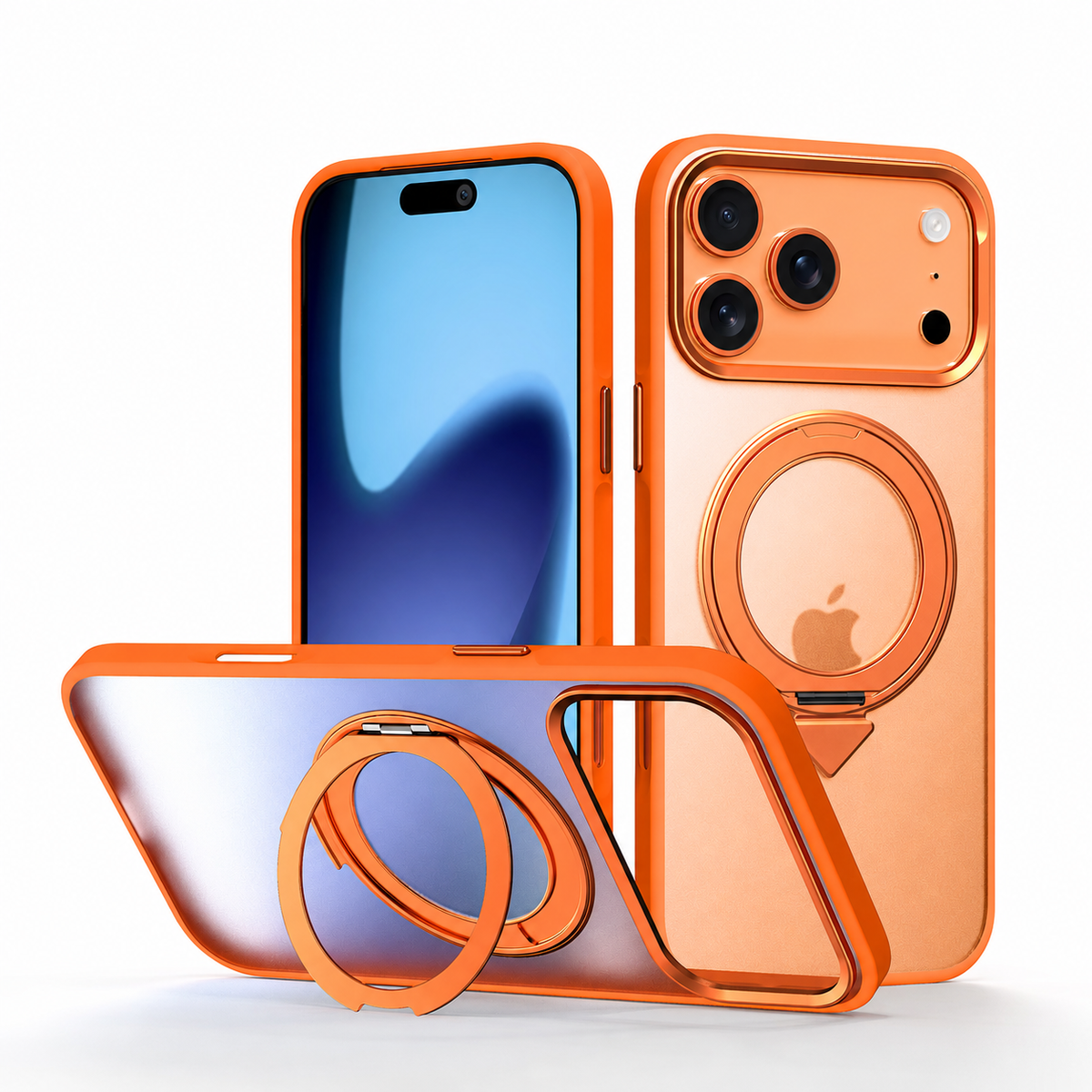 Premium iPhone Case MagSafe 360 Rotating Magnetic Kickstand Skin Feel Metal Lens Shockproof PC TPU Slim Protective Bumper Cover Case Design