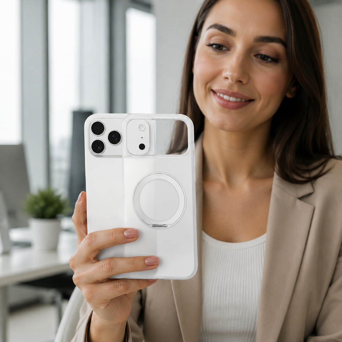 Premium iPhone Case MagSafe 360 Rotating Magnetic Ring Stand Frosted Clear PC TPU Shockproof Slim Transparent Protective Cover Kickstand Case