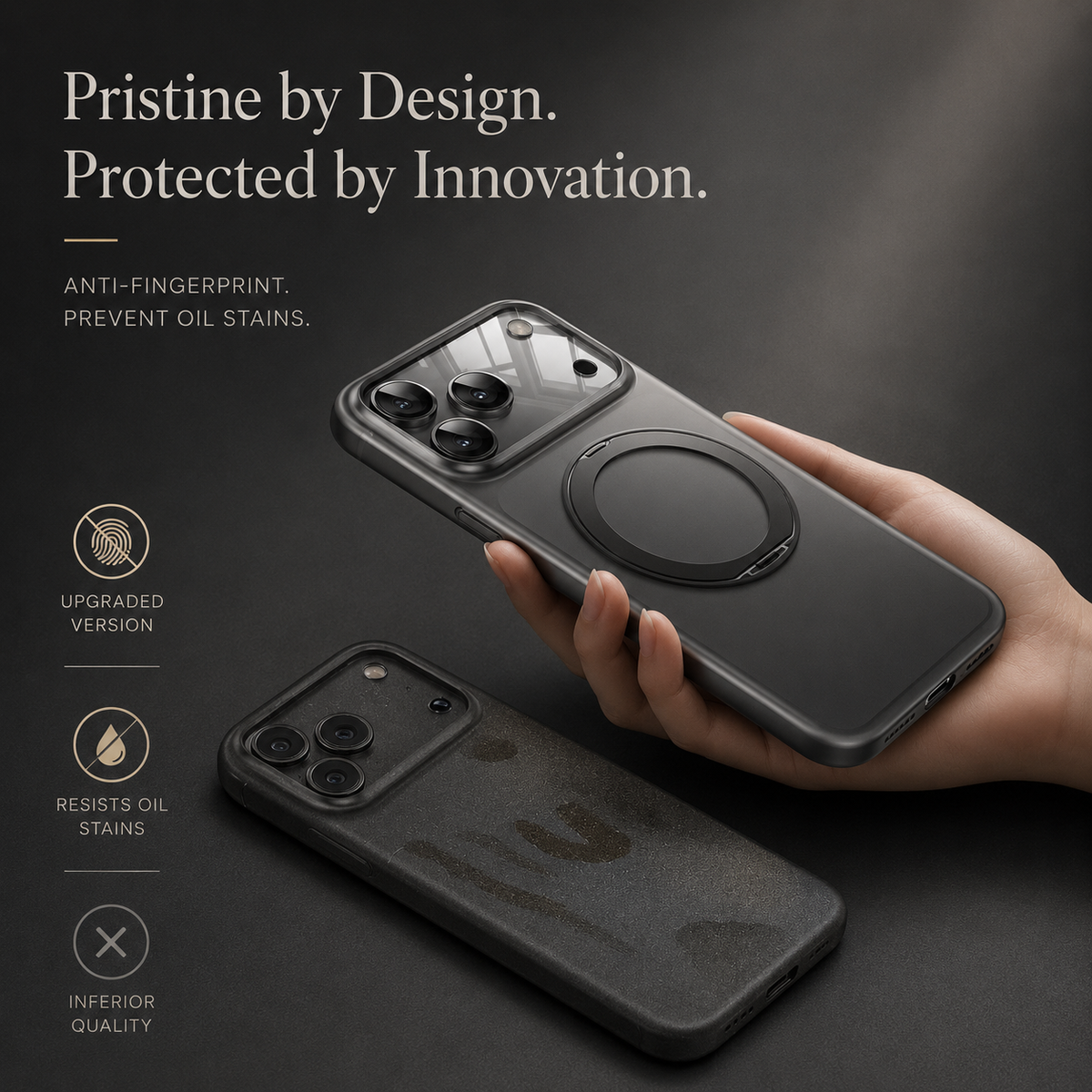 Premium iPhone Case MagSafe 360 Rotating Magnetic Ring Stand Frosted Clear PC TPU Shockproof Slim Transparent Protective Cover Kickstand Case