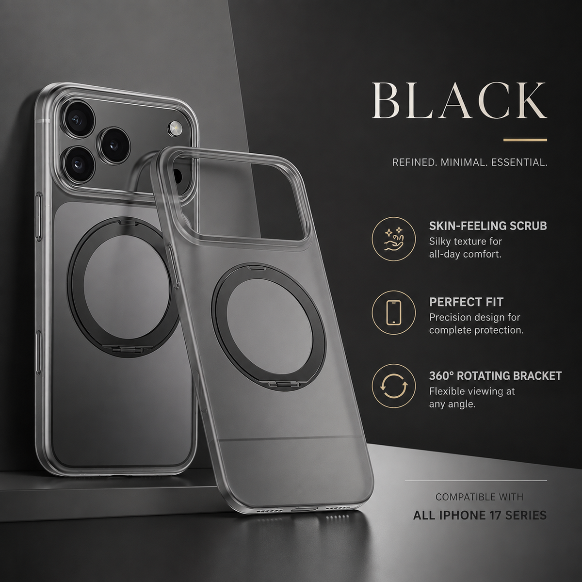 Premium iPhone Case MagSafe 360 Rotating Magnetic Ring Stand Frosted Clear PC TPU Shockproof Slim Transparent Protective Cover Kickstand Case