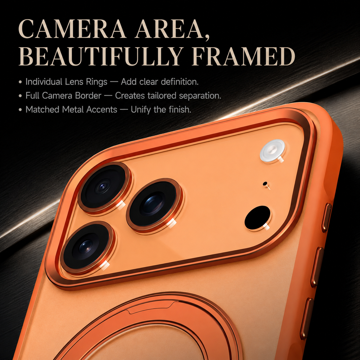 Premium iPhone Case MagSafe 360 Rotating Ring Kickstand Metal Lens Skin Feel Magnetic Shockproof PC TPU Slim Fit Protective Bumper Phone Cover Case