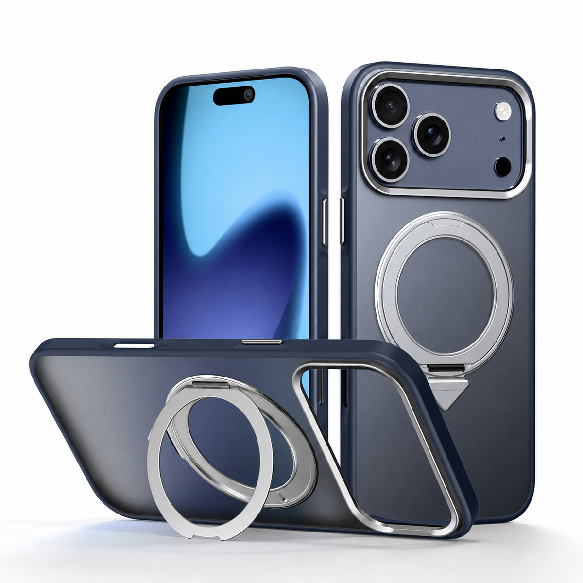 Premium iPhone Case MagSafe 360 Rotating Ring Kickstand Metal Lens Skin Feel Magnetic Shockproof PC TPU Slim Fit Protective Bumper Phone Cover Case
