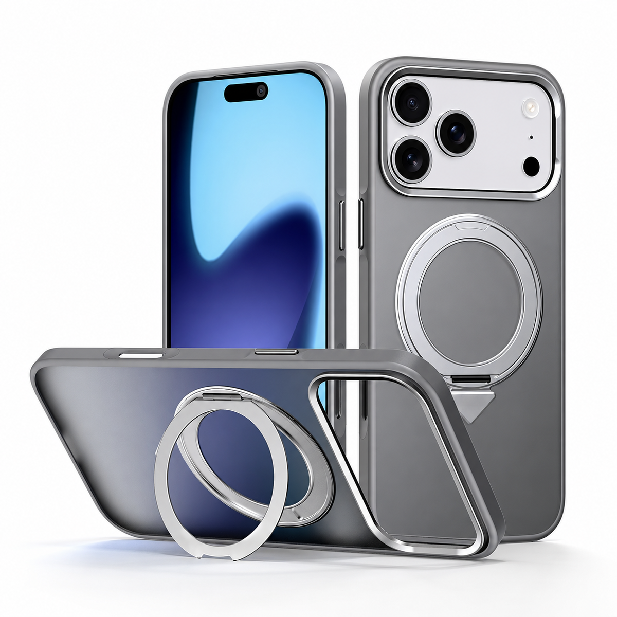 Premium iPhone Case MagSafe 360 Rotating Ring Kickstand Metal Lens Skin Feel Magnetic Shockproof PC TPU Slim Fit Protective Bumper Phone Cover Case